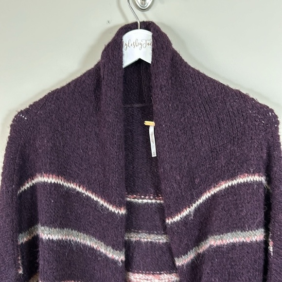 Free People Sweater Purple Striped Alpaca Wool Blend Cardigan Coat Sz M NEW - Picture 4 of 13